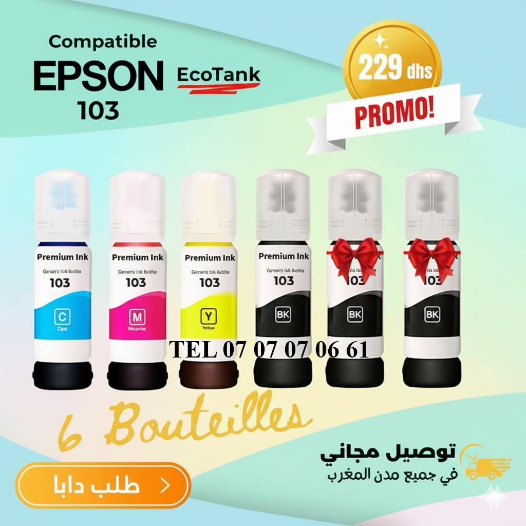 Pack de 6 bouteilles d'encre EPSON ECOTANK 103 Compatible